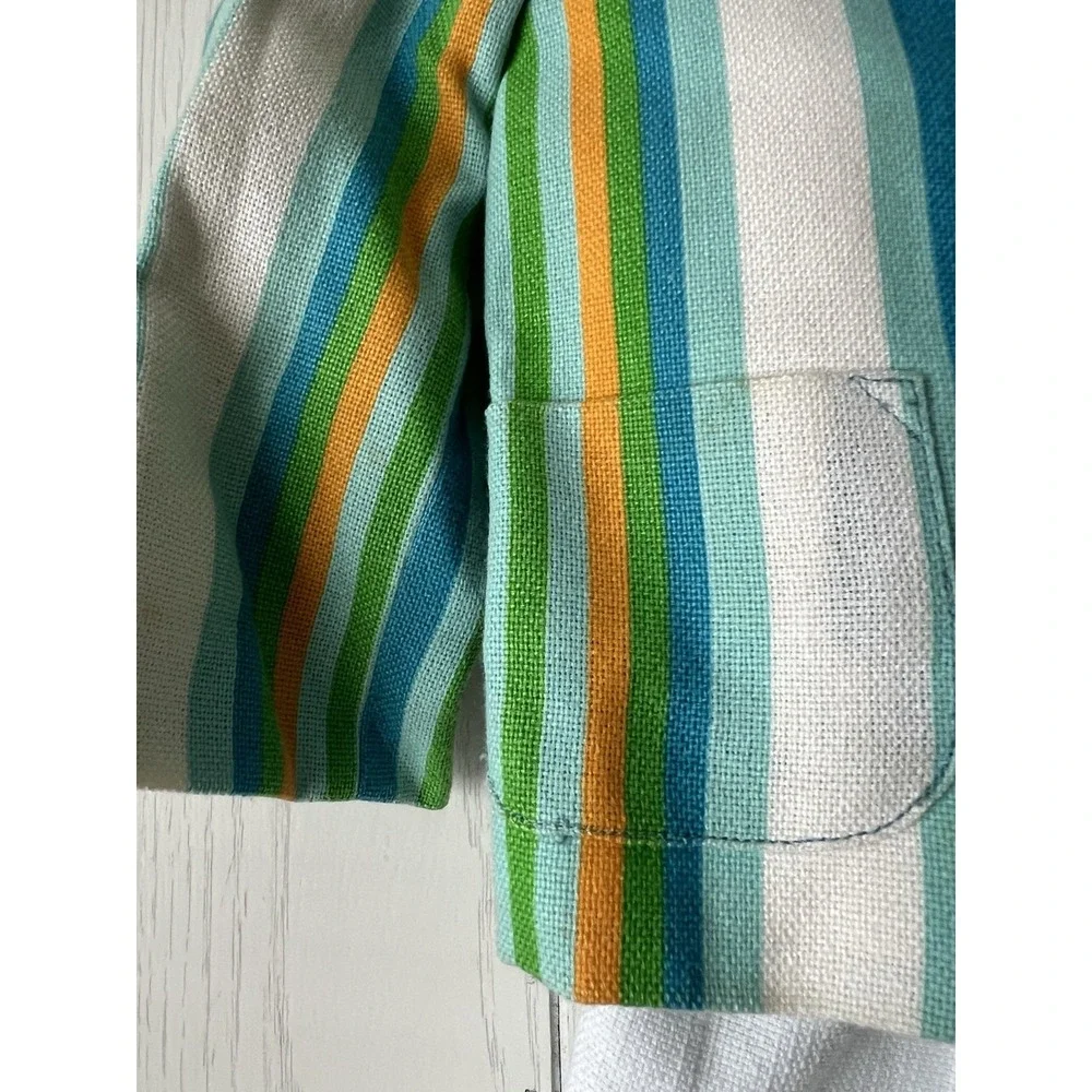 Vintage 1960's  Merry Mites 3T Set Jacket Blue Green Orange Strip Shorts Wedding